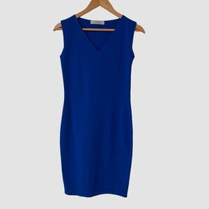D. EXTERIOR Blue Stretch Knit Knee Length Sleeveless Dress S ($535)